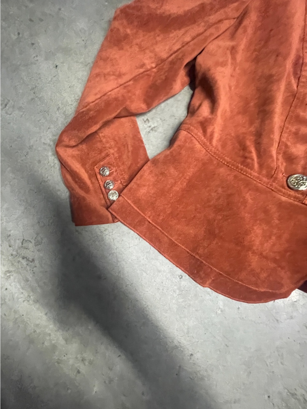Dressbarn Jacket XL Rust Orange Faux Suede Ruffle Military Victorian Steampunk L - Picture 5 of 7
